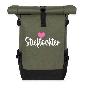 Stiefkind Stieftochter Bonus Tochter Ziehtochter - Rolltop Rucksack - Olive/Schwarz - Vorne