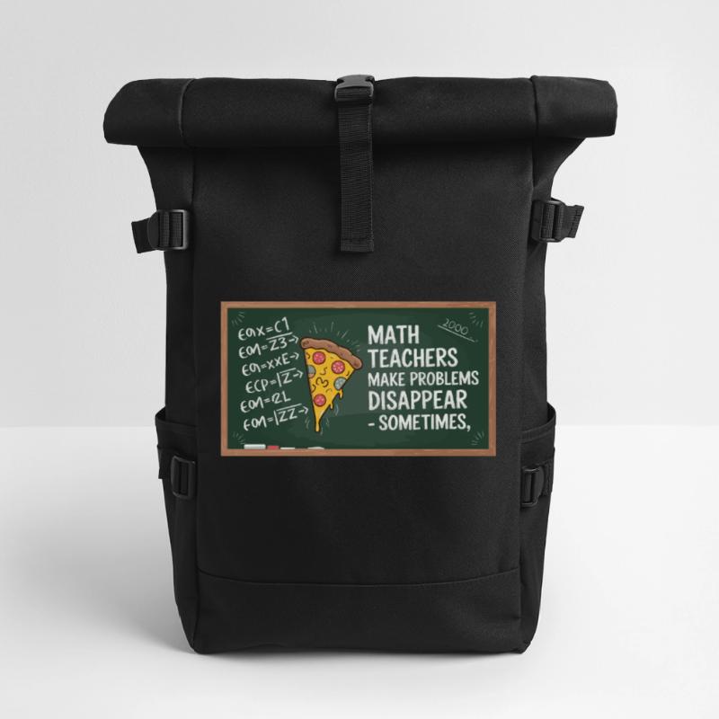Funny Math Teacher Design Pizza & Problem Solving Roll Top Backpack