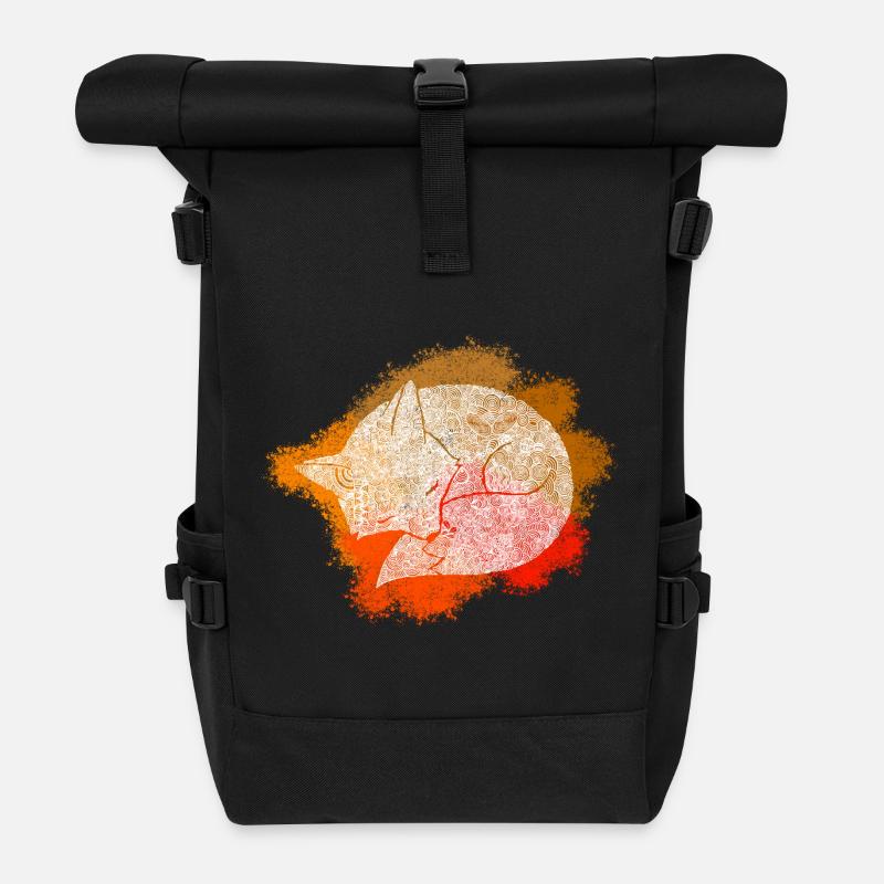 Zentangle Fox - Roll Top Backpack - black