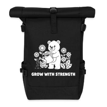 Bear watering flowers – strength growing - Roll Top Backpack - black - Front