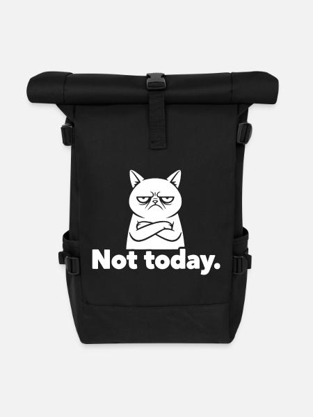 Grimmige Katze Not Today Meme - Rolltop Rucksack - Schwarz