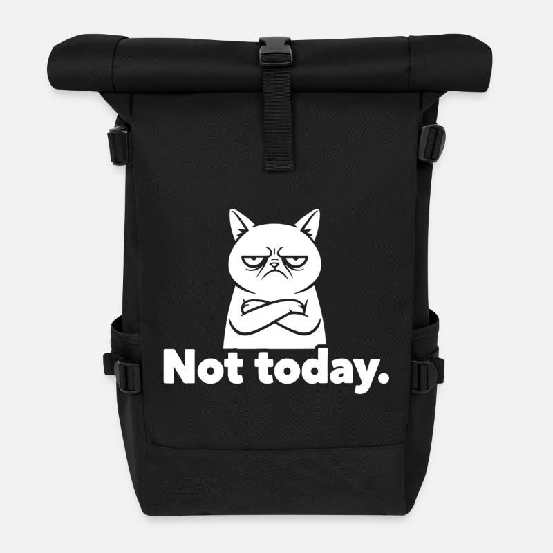 Grimmige Katze Not Today Meme - Rolltop Rucksack - Schwarz