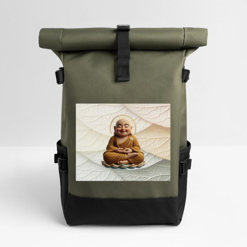Buddha on leaf pattern Roll Top Backpack
