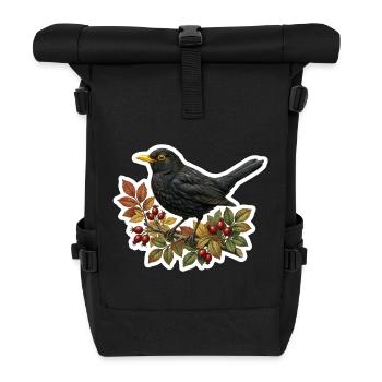 Merle noir indigène sur branche de cynorhorondard - Sac à dos roll top - noir - Devant