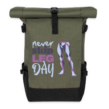 Never Skid Leg Day Grafik - Rolltop Rucksack - Olive/Schwarz - Vorne
