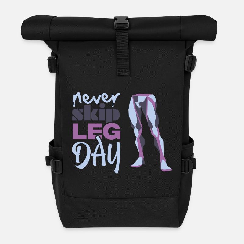 Never Skid Leg Day Graphic - Roll Top Backpack - black