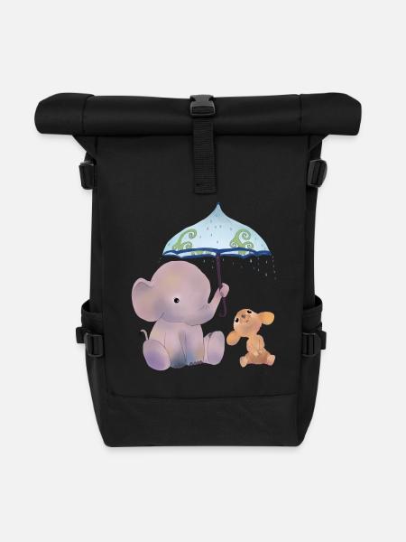 Maus und Elefant - Rolltop Rucksack - Schwarz