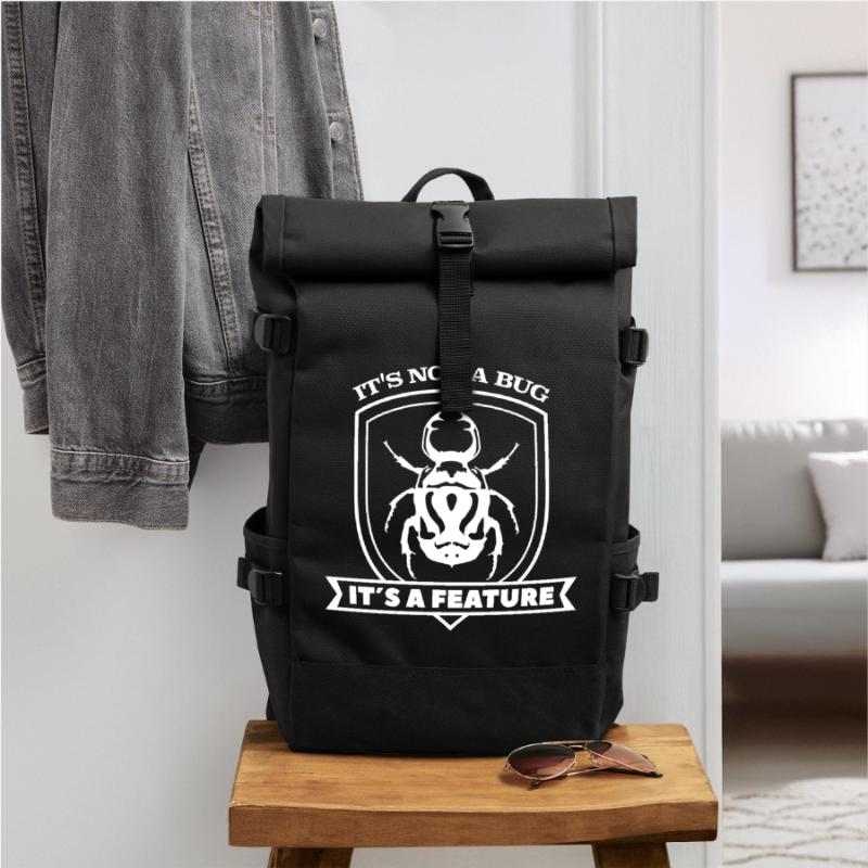 it not a bug it´s a feature Spruch Sprüche code Rolltop Rucksack