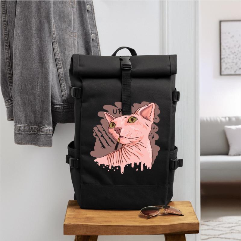 Sphynx Katze mit Zigarette Rolltop Rucksack