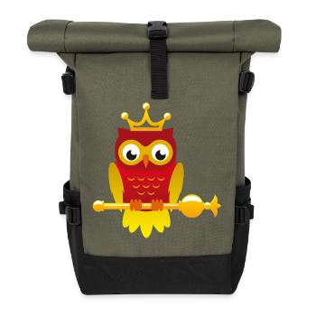 König Eule mit Zepter - Rolltop Rucksack - Olive/Schwarz - Vorne