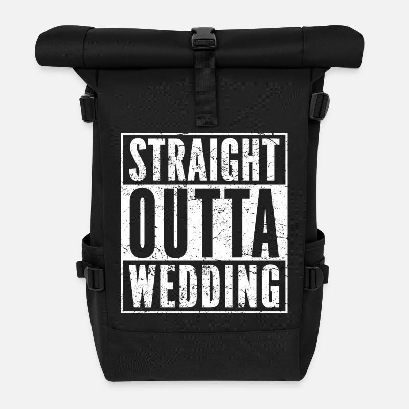 STRAIGHT OUTTA WEDDING lustiges Berlin Shirt - Rolltop Rucksack - Schwarz