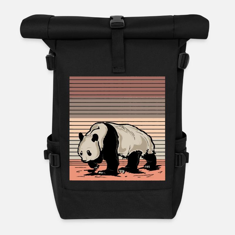 Pandabär - Rolltop Rucksack - Schwarz