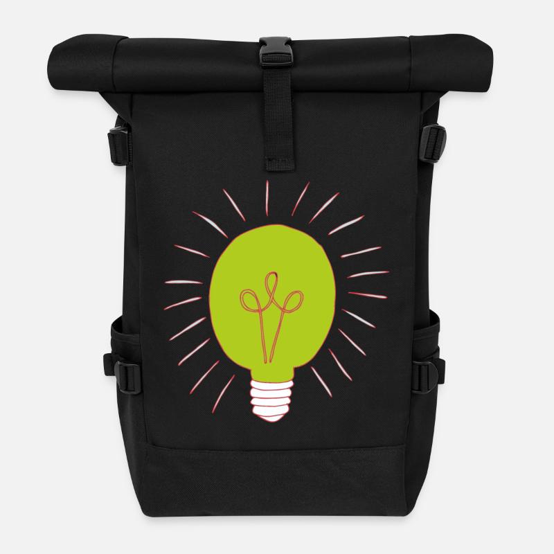 Neon green light bulb - Roll Top Backpack - black