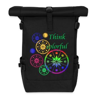 Sternblüten mit Spruch Think colorful - Rolltop Rucksack - Schwarz - Vorne