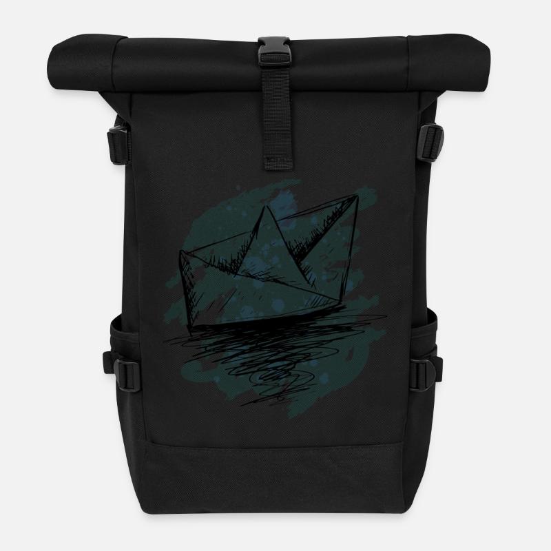 Teal Splash Origami-Boot - Rolltop Rucksack - Schwarz