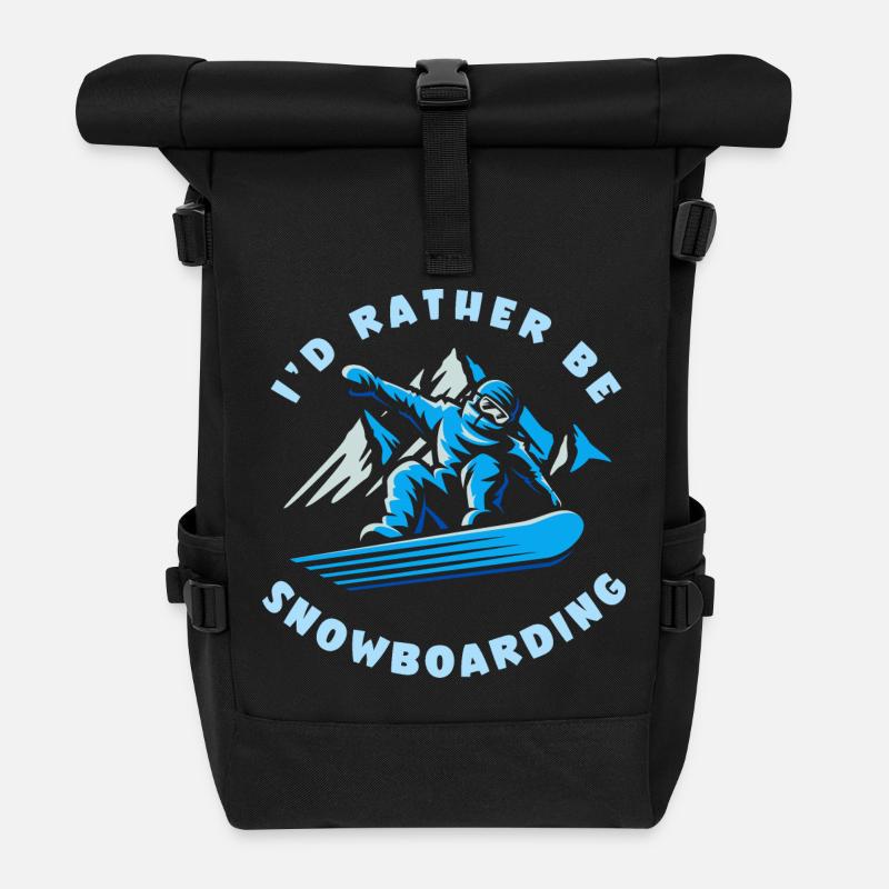 I'd rather be Snowboarding - Roll Top Backpack - black