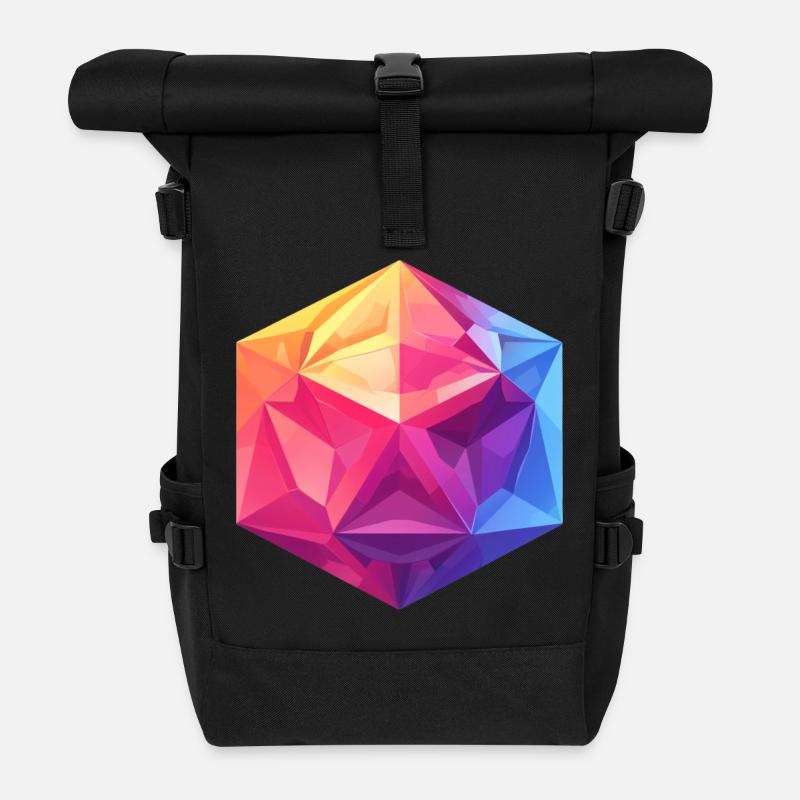 Geometric D20 Cube – Colorful RPG Design - Roll Top Backpack - black