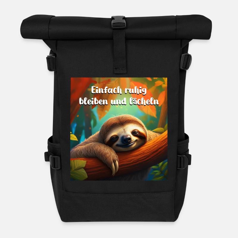 Lustiges Faultier einfach ruhig bleiben und lächen - Rolltop Rucksack - Schwarz
