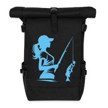 Female Angler – Top Angel Design - Roll Top Backpack - black - Front
