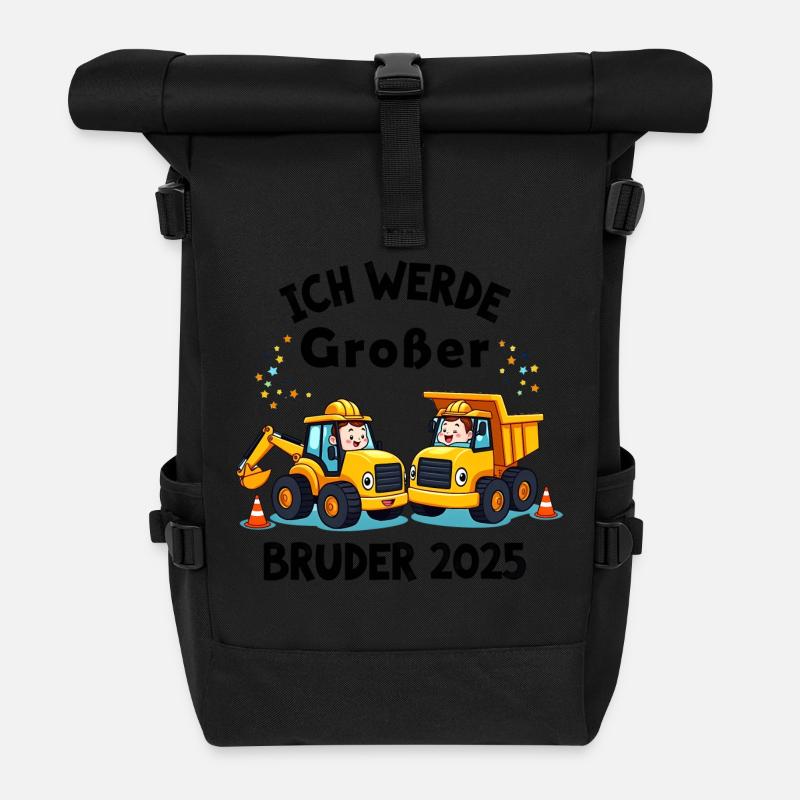 Ich Werde Großer Bruder 2025 Bagger Schwarz Kinder - Rolltop Rucksack - Schwarz