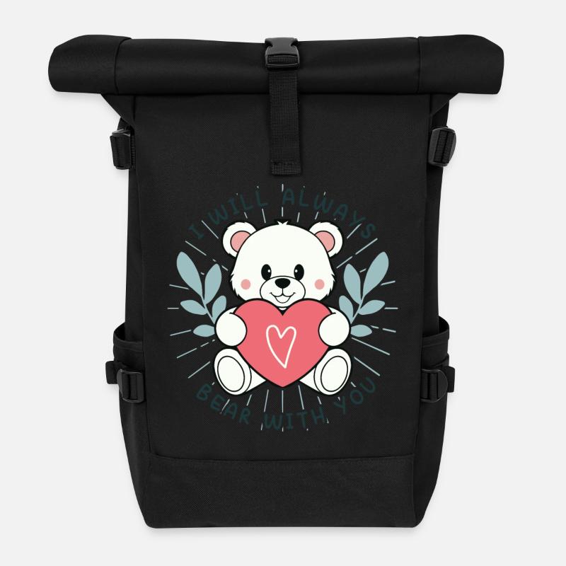 Süße Bär mit Herz und Botschaft - Rolltop Rucksack - Schwarz
