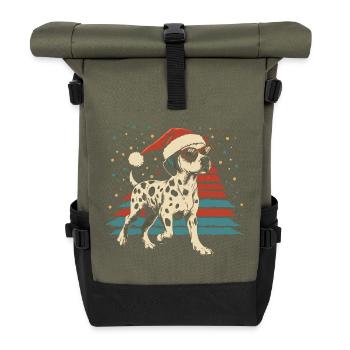 Dalmatian with Santa hat and sunglasses - Roll Top Backpack - olive/black - Front