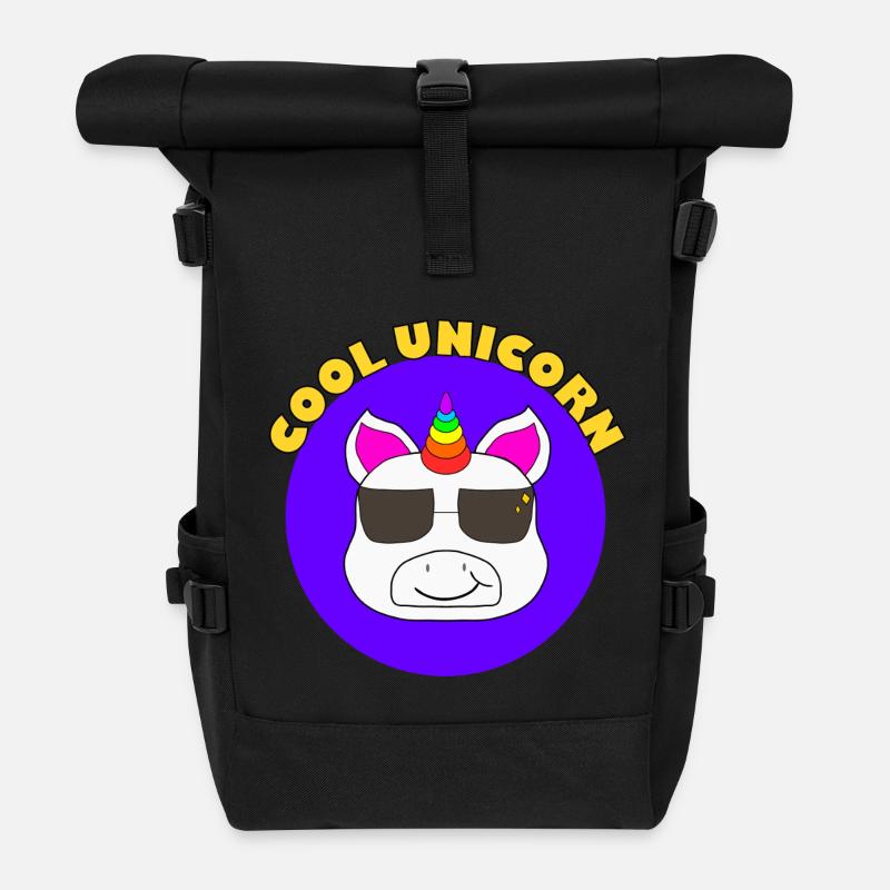 cool unicorn with sunglasses - Roll Top Backpack - black