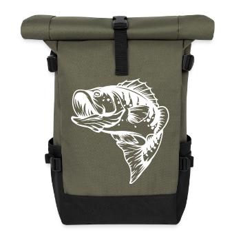 Detailed Fish Skeleton Illustration - Roll Top Backpack - olive/black - Front