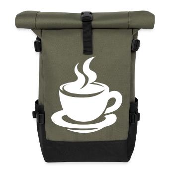 Kaffeetasse mit Dampf minimalistisches Design - Rolltop Rucksack - Olive/Schwarz - Vorne