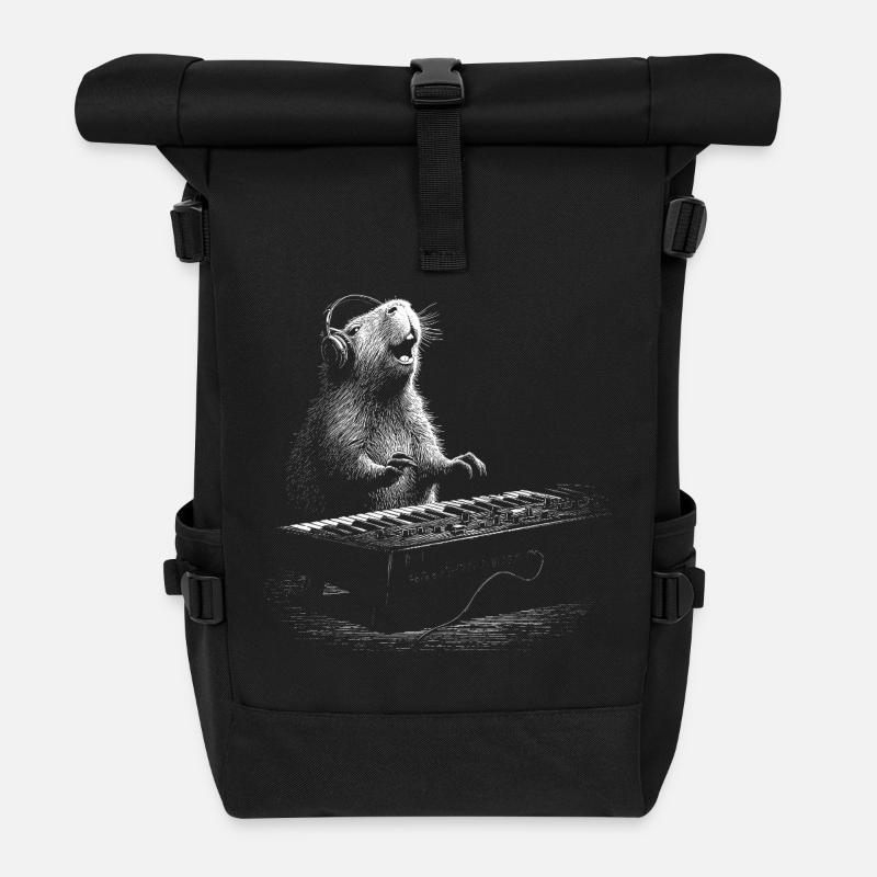 Wasserschwein Keyboard Synthesizer Musik DJ - Rolltop Rucksack - Schwarz
