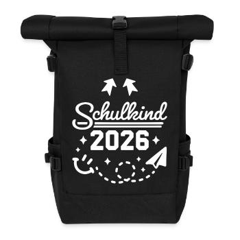 Schulkind 2026 Einschulung Schulanfang - Rolltop Rucksack - Schwarz - Vorne
