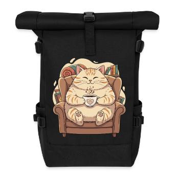 Cuddly kitten with heart coffee - Roll Top Backpack - black - Front