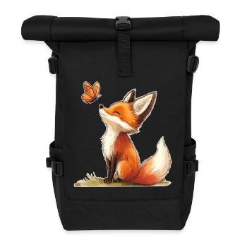 Fuchs mit Schmetterling - Rolltop Rucksack - Schwarz - Vorne