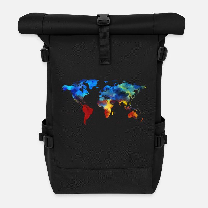 Kontinente in Farbe - Rolltop Rucksack - Schwarz