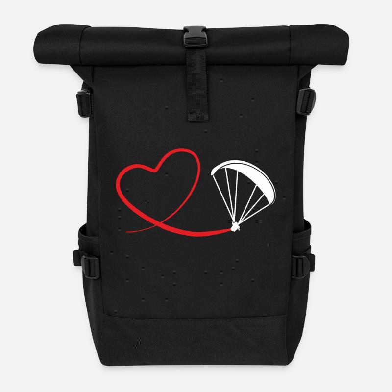 herz gleitschirmflieger Geschenk - Rolltop Rucksack - Schwarz