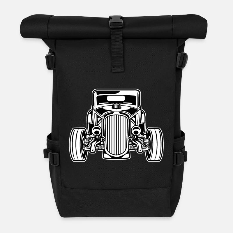 Hot Rod / Rat Rod 07_schwarz weiß - Rolltop Rucksack - Schwarz