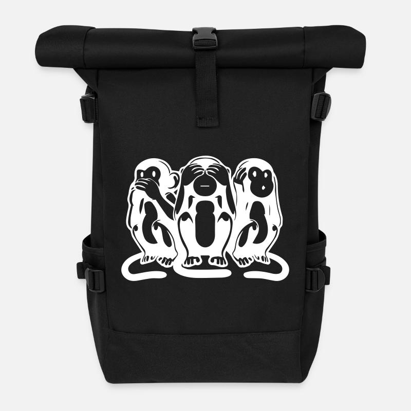 Die 3 Affen - Rolltop Rucksack - Schwarz