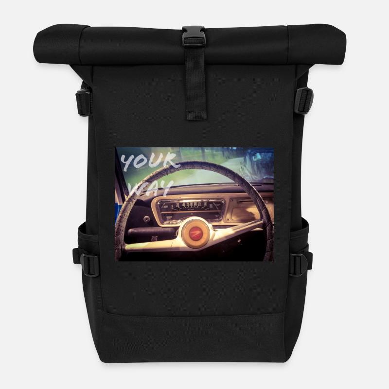 Folge deinem Weg - Rolltop Rucksack - Schwarz