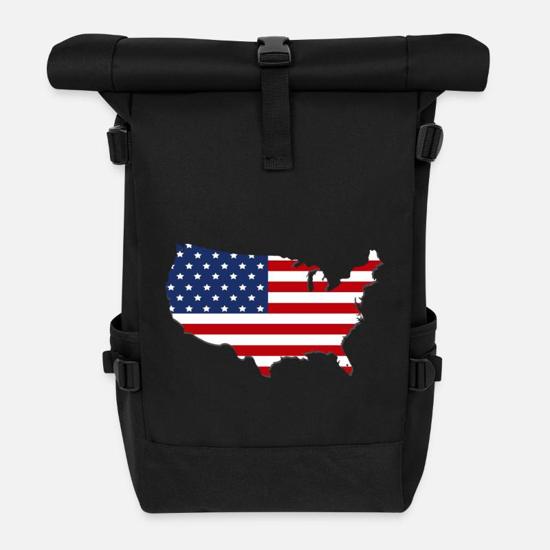 Carte États-Unis - Sac à dos roll top - noir