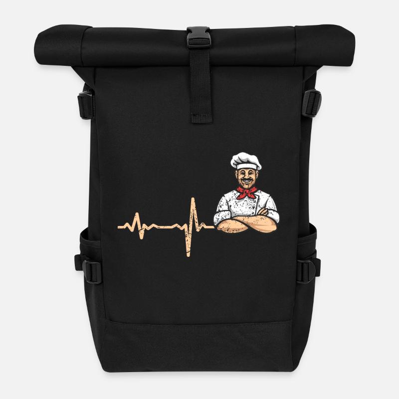 Heartbeat Koch Pizzabäcker - Geschenk - Rolltop Rucksack - Schwarz