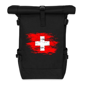 Switzerland flag used - Roll Top Backpack - black - Front