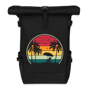 Retro Beach Sunset - Rolltop Rucksack - Schwarz - Vorne