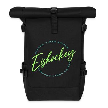 Eishockey Fans Pucks Helm Spruch Neon Hockey Fun - Rolltop Rucksack - Schwarz - Vorne