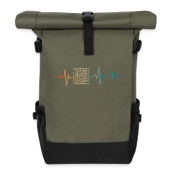 Retro-Herzschlag-Labyrinth - Rolltop Rucksack - Olive/Schwarz - Vorne