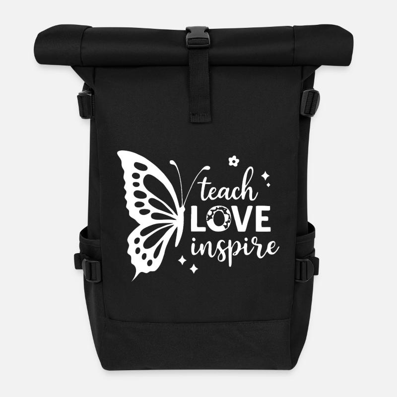 Stärkendes Schmetterlingsmotiv mit inspirierendem Text - Rolltop Rucksack - Schwarz