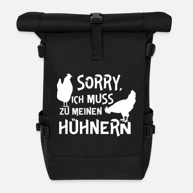Humorvolles Hühner-Design mit Text - Rolltop Rucksack - Schwarz