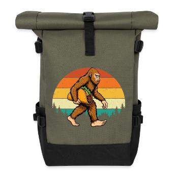 Bigfoot Trägt Taco Lustiges Fiesta Mashup - Rolltop Rucksack - Olive/Schwarz - Vorne