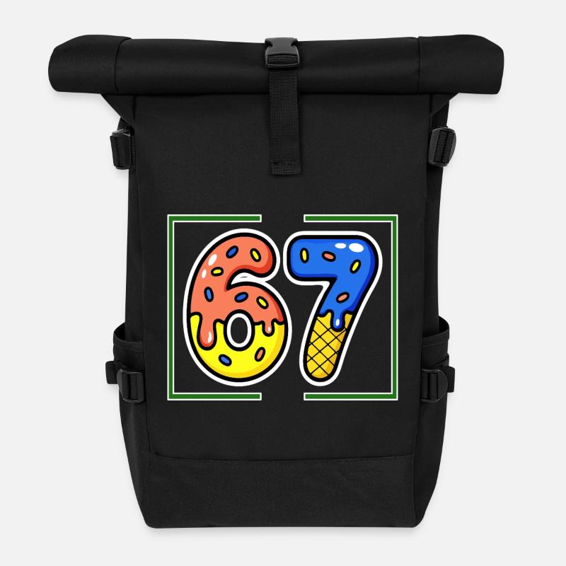 Siebenundsechzig, 67, 6, 7 - Rolltop Rucksack - Schwarz