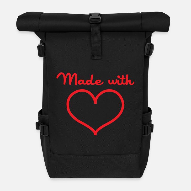 Made with Love - Baby - Baby Shower Gift - Roll Top Backpack - black