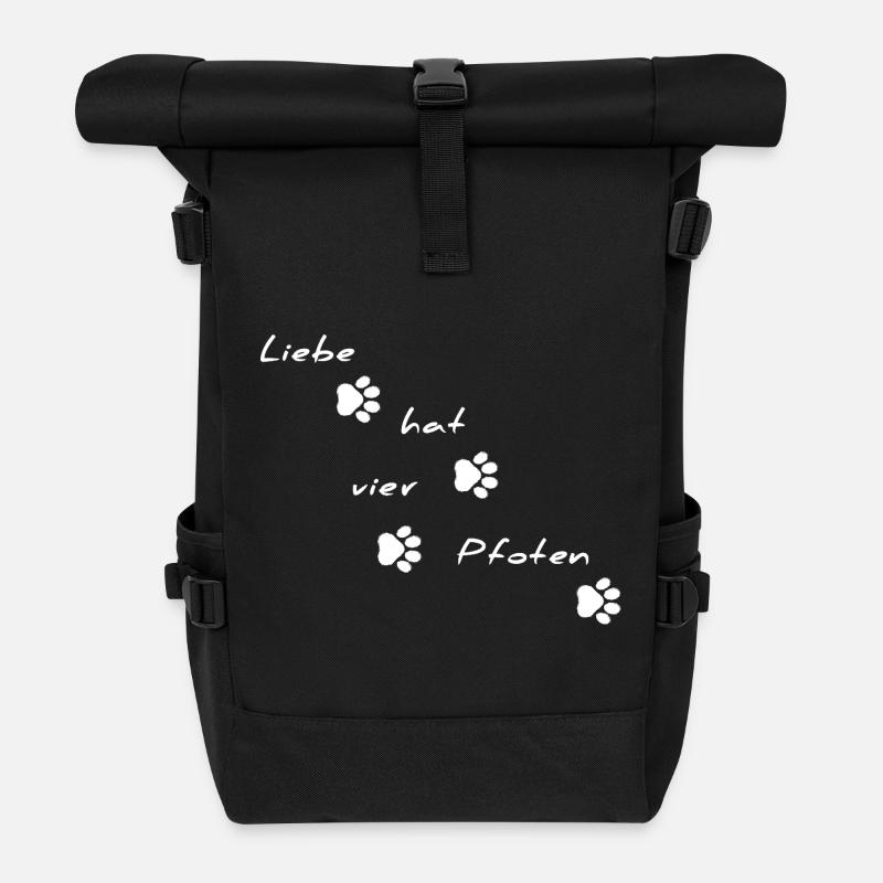 Liebe hat vier Pfoten Schriftmotiv - Rolltop Rucksack - Schwarz
